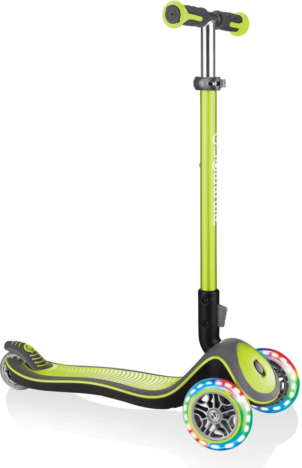 Globber Elite Deluxe Lights Loopfiets voor kinderen met LED-wielen en 3 wielen, Limoengroen