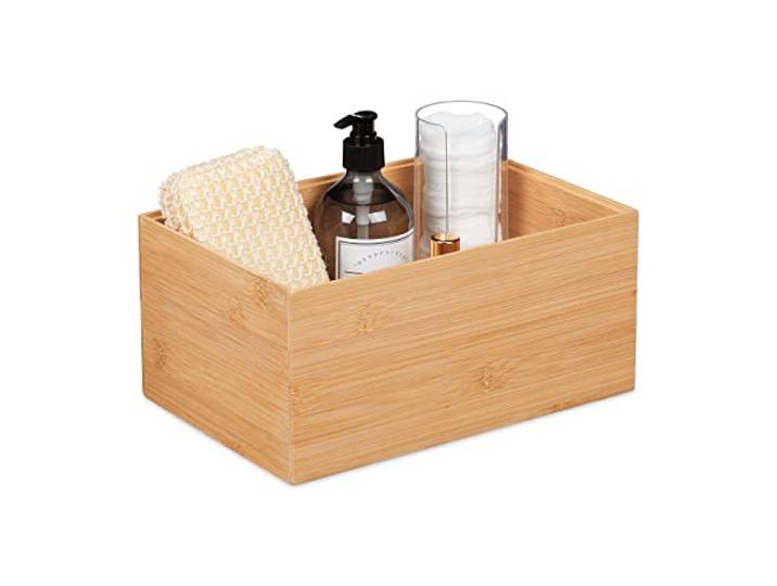 Relaxdays Boîte de Rangement en Bambou\, empilable\, Caisse sans Couvercle\, HxLxP : 14x30x20 cm\, rectangulaire\, Nature