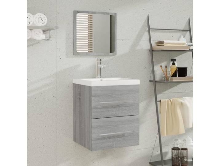 Meuble lavabo avec vasque intégrée - vidaxl - Sonoma gris - Bois d'ingénierie - 41x38.5x48 cm - Vasque céramique