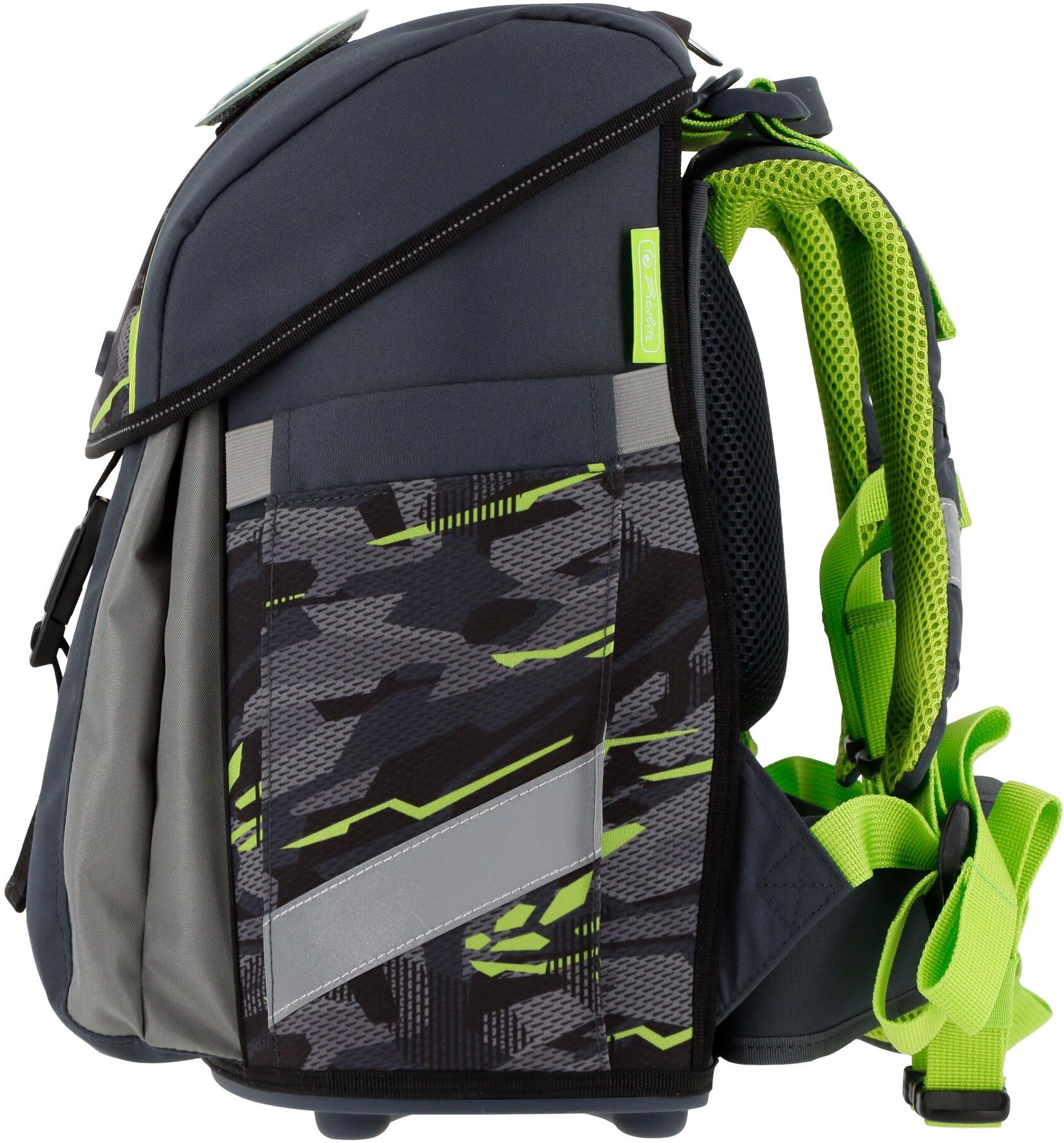 Schulrucksack HERLITZ "FiloActive XL Plus 5-teilig 21 l", Kinder, Gr. B/H/T: 32cm, grün (grün, schwarz), Rucksäcke Schulrucksack grün, schwarz B/H/T: 32cm