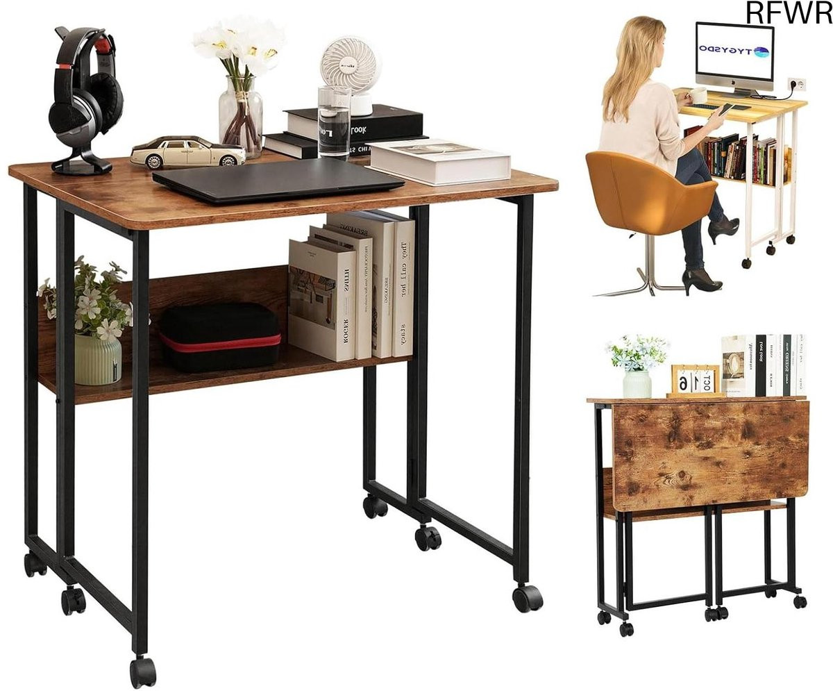RFWR Inklapbaar bureau met wieltjes, 80 cm breed, ruimtebesparende computertafel voor kantoor en thuiswerkplek