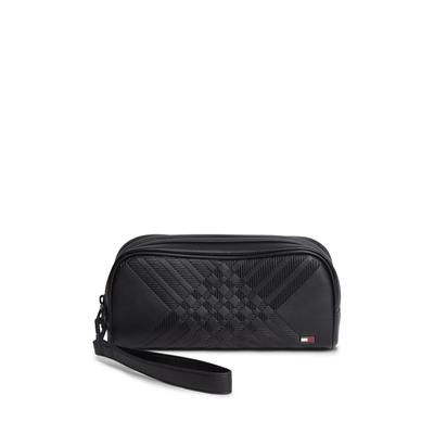 Kulturbeutel TOMMY HILFIGER "TH CORP WASHBAG", Gr. B/H/T: 11cm x 24,5cm x 8cm, schwarz, Lederimitat, Taschen Kulturbeutel, Unisex Waschbeutel, Kosmetiktasche mit modischen Prägungen