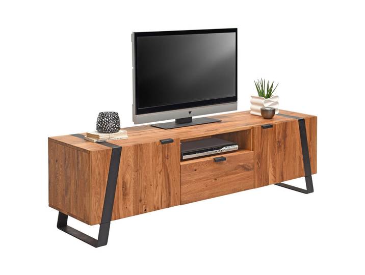 Landscape Tv-Element, Schwarz, Eiche, Metall, Wildeiche, massiv, 2 Fächer, 1 Schublade(n) Schubladen, 172.8x52x47 cm, Kabeldurchlass, Wohnzimmer, TV Möbel, TV-Racks