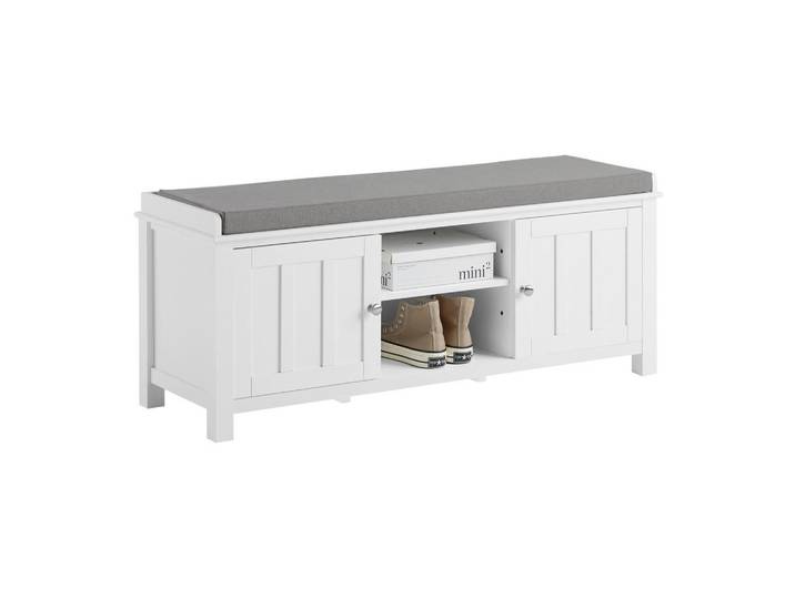 SoBuy Schuhbank Weiß, Holzwerkstoff, 105x43x35 cm, Garderobe, Schuhaufbewahrung, Schuhregale