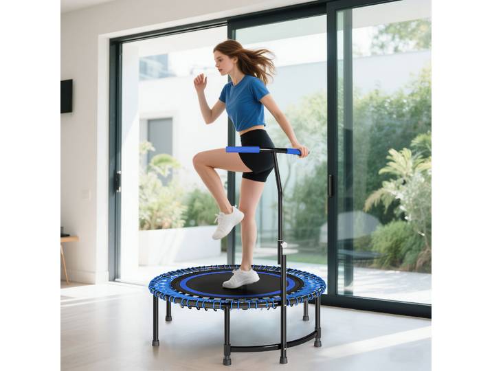 SPORTNOW Trampoline Fitness Ø145cm Poignée Réglable 150kg Bleu