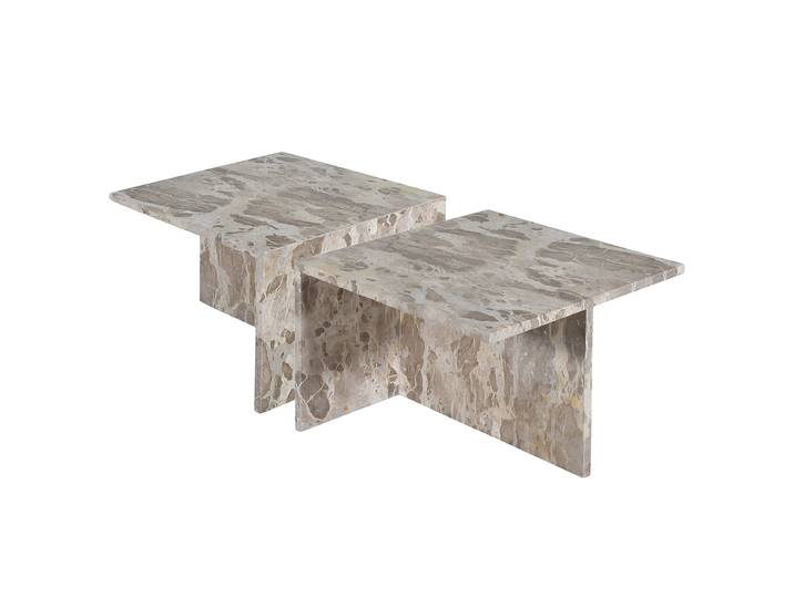 Couchtisch-Set PUEL quadratisch 2er Set 50 x 35 x 50cm Braun/Grau/Marmor Graubraun