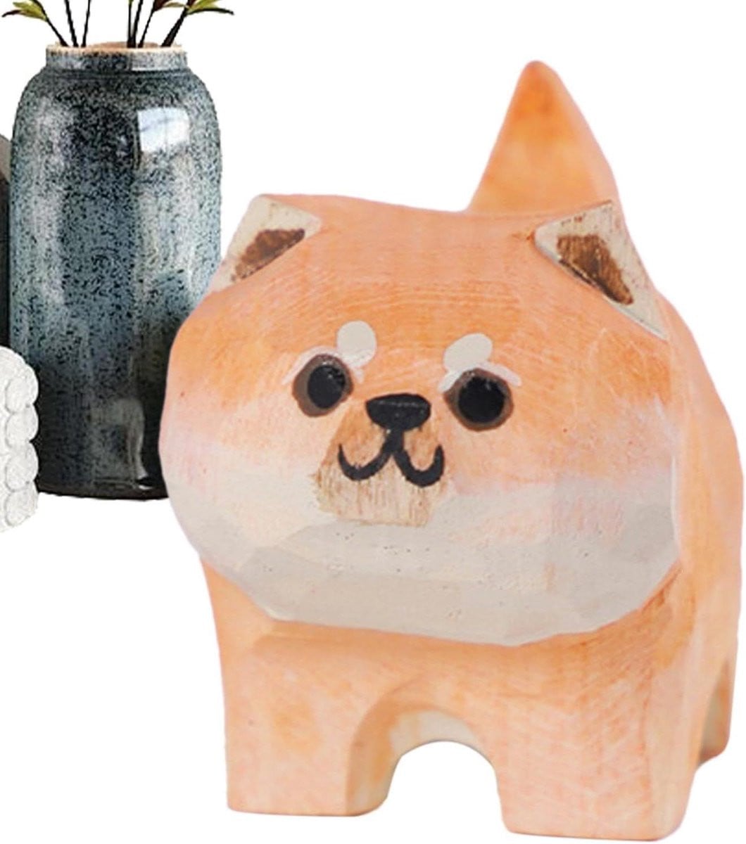 Handgesneden Houten Kat Sculptuur Meerkleurig - Hoogte: 4,5 cm