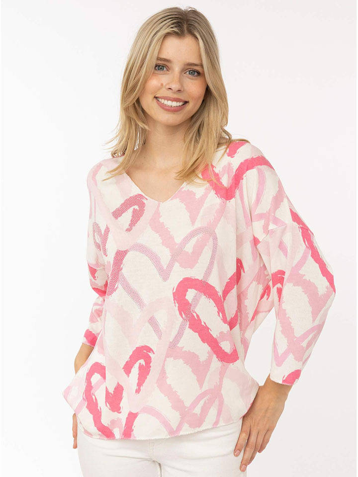 Zwillingsherz Longsleeve "Herzen" in Creme/ Pink - onesize