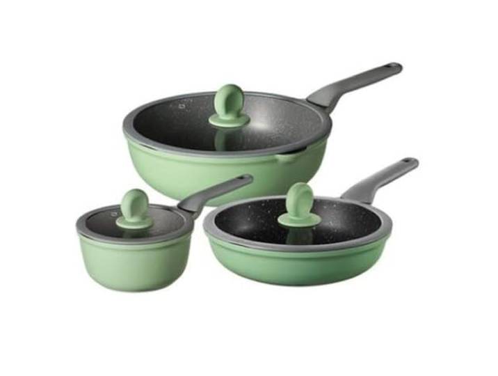 Topfset 3-teiliges Kochgeschirr-Set, Wok, Bratpfanne, Milchtopf Mit Deckel, Medizinische Aluminiumlegierung, Antihaft-Kochtopf-Set, Küche Kochtopf Set
