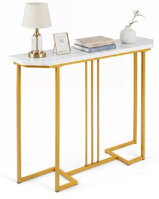 Costway Modern Console Table Narrow Entryway Table with Metal Legs-White