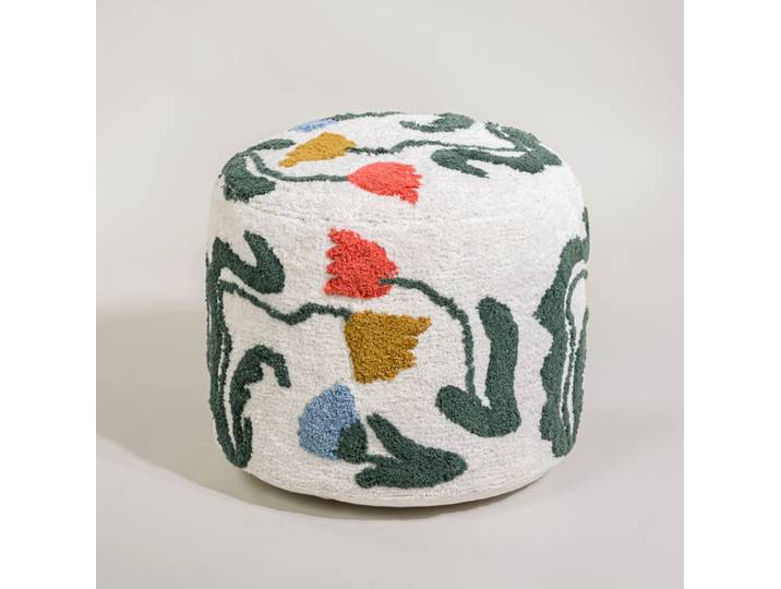 Runder Baumwollpouf mit mehrfarbigem Blumenmuster