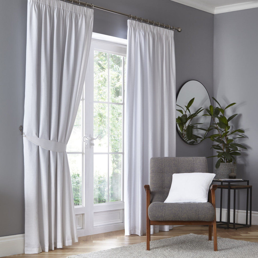 Fusion Dijon Cotton Blackout Curtain Pair White 229 x 183 cm