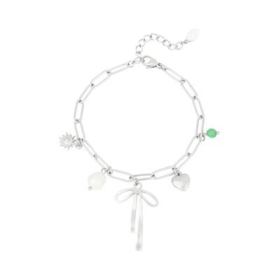 Charm-Armband ADELIA´S "LIVAYA", silber (silberfarben), Armbänder, Damen, yehwang_17,5, Edelstahl, Charm-Armband, Stylisch mit großer Schleife als Blickfang