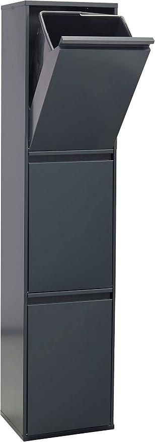 Basic CR304-B Mülltrennsystem aus Stahl | 3 Fächer Mülleimer für die Küche | 3 Fach Abfalleimer | 3x17L (51L) | Herausnehmbare Inneneimer + Griff | Recycling Schrank | Mülltrennung | anthrazit