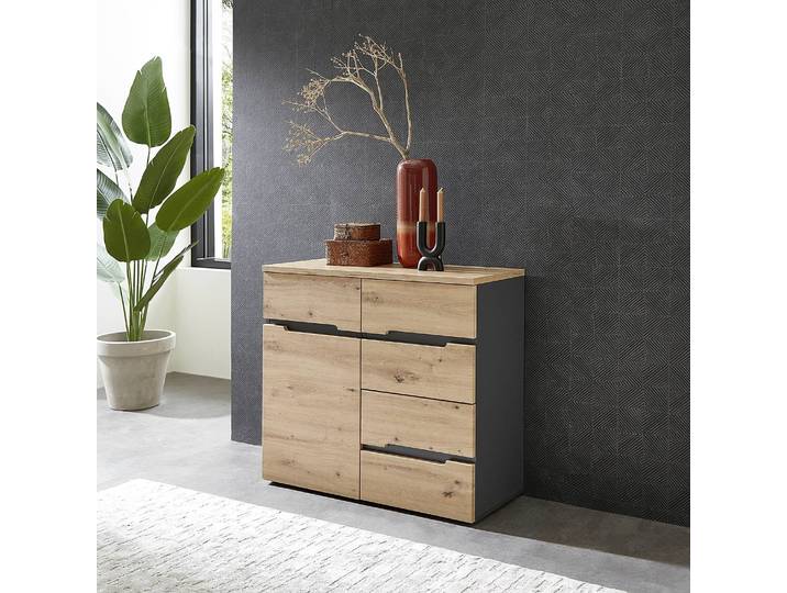 Kommode 90 cm 90 x 82 x 38cm Braun/Grau/Beige