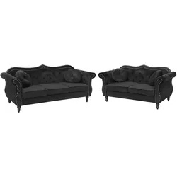 5-SITZER SOFA SET Samtstoff Schwarz Skien