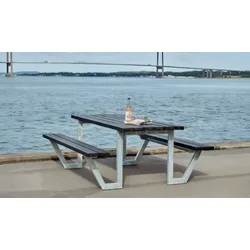 Recycelte Kunststoff-Gartengarnitur – Gartensitzgruppe in schwarz – kompakte Outdoormöbel für bis zu 6 Personen – Gruppensitzbank 177 x 161 x 73/45 cm