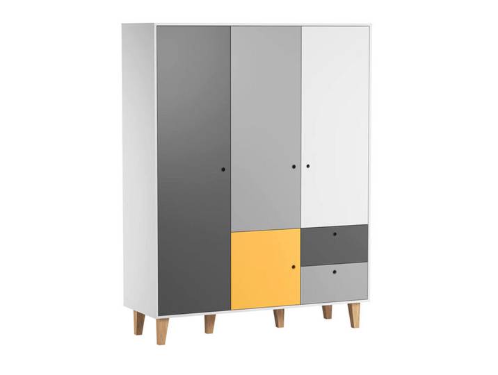 Petits-meubles Schrank 3 Türen gelb, Gelb, 153x201.5x55 cm, Schlafzimmer, Kleiderschränke