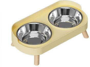 Uplift Treasures Stainless Steel Double Pet Feeding Bowl yellow
