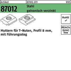 T-Nutenmutter R 87012 Führungssteg 8mm M6 Stahl galv.verz. 1000Stück