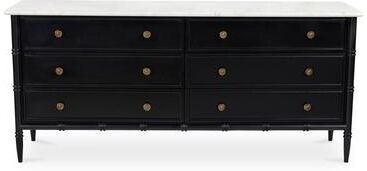 NADAAL STUDIOS Tatum Dresser, Banswara Marble Top with MDF Frame and Solid Mango Wood Legs, 5-Drawer, Black
