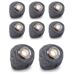 ledscom.de 8er Set LED Steinleuchte ORVI für außen, edelstahl, IP67, 32 mm Ø, warmweiß
