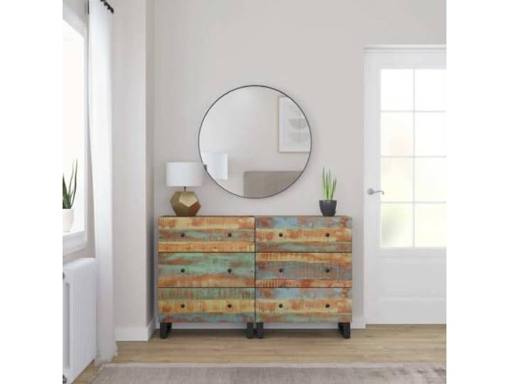 RJPLMFV Sideboard, 2 Stück, 60 x 33 x 75 cm, Massivholz, Auffangschale Teak, Mango, Kiefer, Buche, Schrankaufbewahrung, robuste Oberfläche, Wandbefestigung inklusive