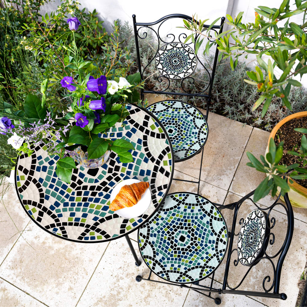 Axi Table bistrot avec 2 chaises, mosaïque, multicolore Orange 60x90x60cm