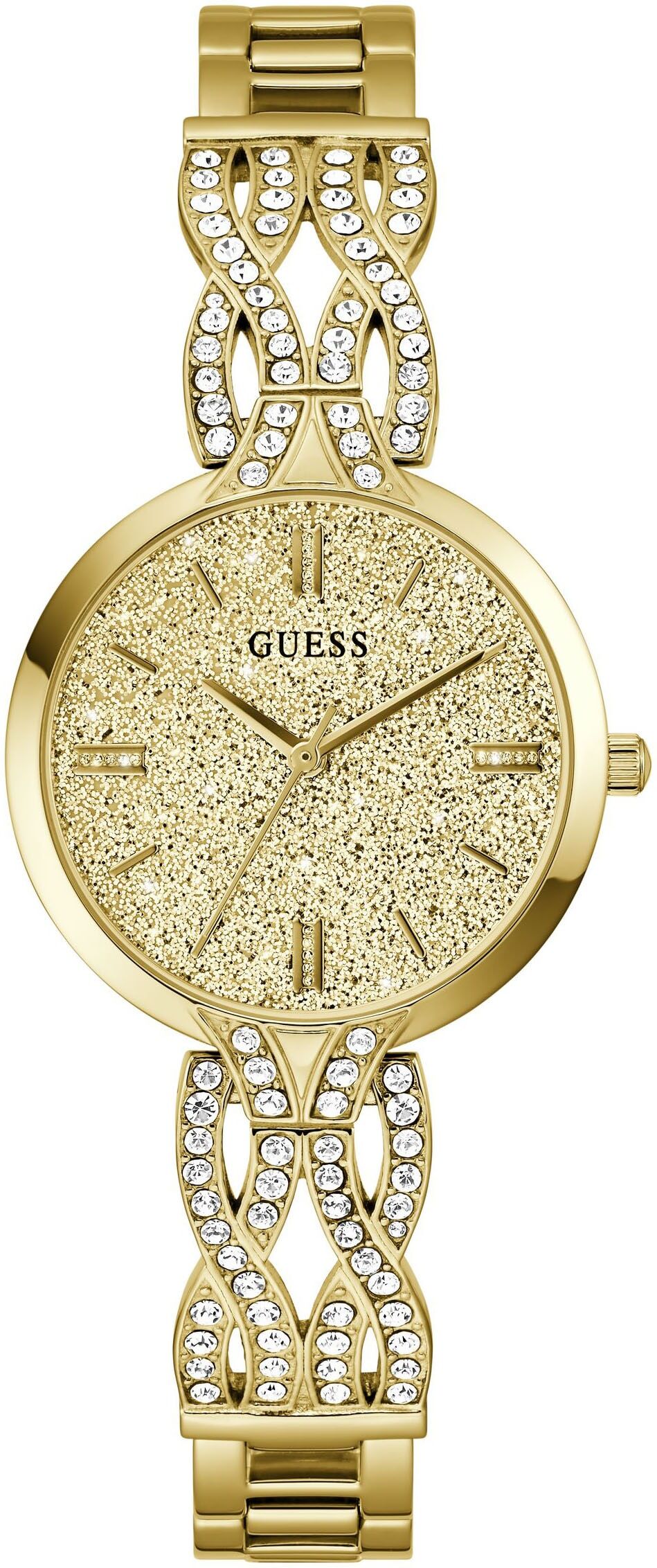 Quarzuhr GUESS "CORAL", gold (goldfarben, goldfarben), Armbanduhren, Damen, goldfarben, Quarzuhr, Armbanduhr, Damenuhr, Edelstahlarmband