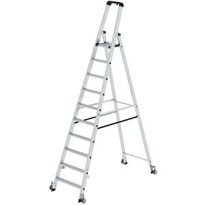 MUNK Stehleiter 41110, nivello-Leiterfüße, fahrbar, aus Aluminium, bis 150kg, mit 10 Stufen