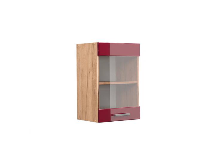 Vicco Küchenglasschrank R-Line Rot Hochglanz 40 cm, Rot, Eichefarben, Holzwerkstoff, 1 Fächer, Rechteckig, 40x60x31 cm, Küchen, Küchenmöbel, Küchenschränke, Küchenoberschränke