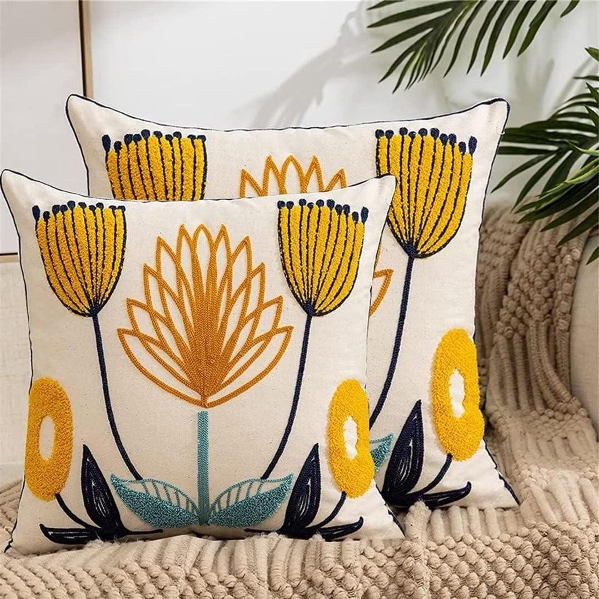 Handgemaakte kussenhoes met bohemian bloemmotief borduurwerk, multicolor, 45 x 45 cm