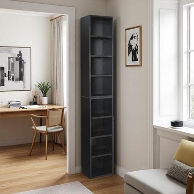 ZWYO HOSIMU "70.87""H 8-Tier Media Tower Rack MDF Adjustable Shelves, Tall Narrow CD/DVD Storage Cabinet with Functional Double-Decker Design"