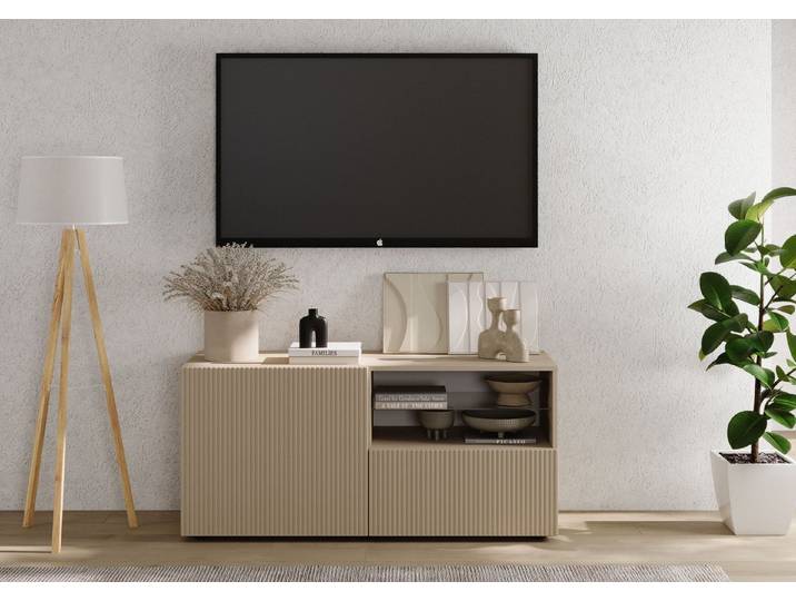 Home affaire Lowboard Rio Breite 120 cm, TV-Board 1 Tür u. 1 Schubkasten, TV-Schrank, geriffelte MDF-Fronten, modern u. elegant, Kabelführung, platzsparend