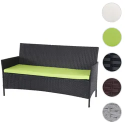 3-Sitzer Poly-Rattan Gartenbank Halden, Sitzbank ~ anthrazit, Kissen grün