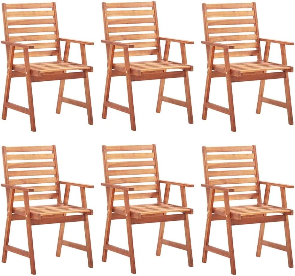 6 massive Akazienholz-Essstühle mit Sitzkissen für Terrasse und Garten, ölbeschichtete Oberfläche, Lattendesign, wasserdichte Polyesterkissen, jeweils bis max. 110 kg belastbar