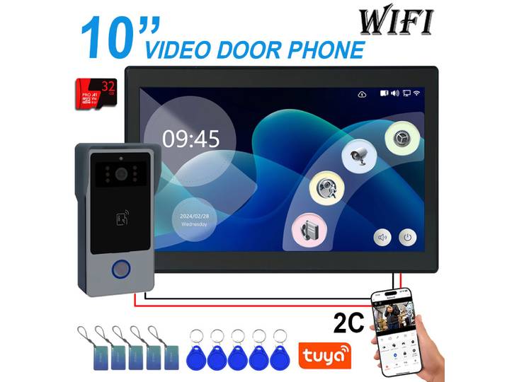 10 moniteur tactile vidéo sonnette porte 2 fils maison intelligente Tuya Wifi 1080P interphone vidéo visiophone caméra système de sécurité