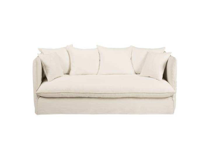 3/4-Sitzer-Sofa aus weißem gewaschenem Leinen