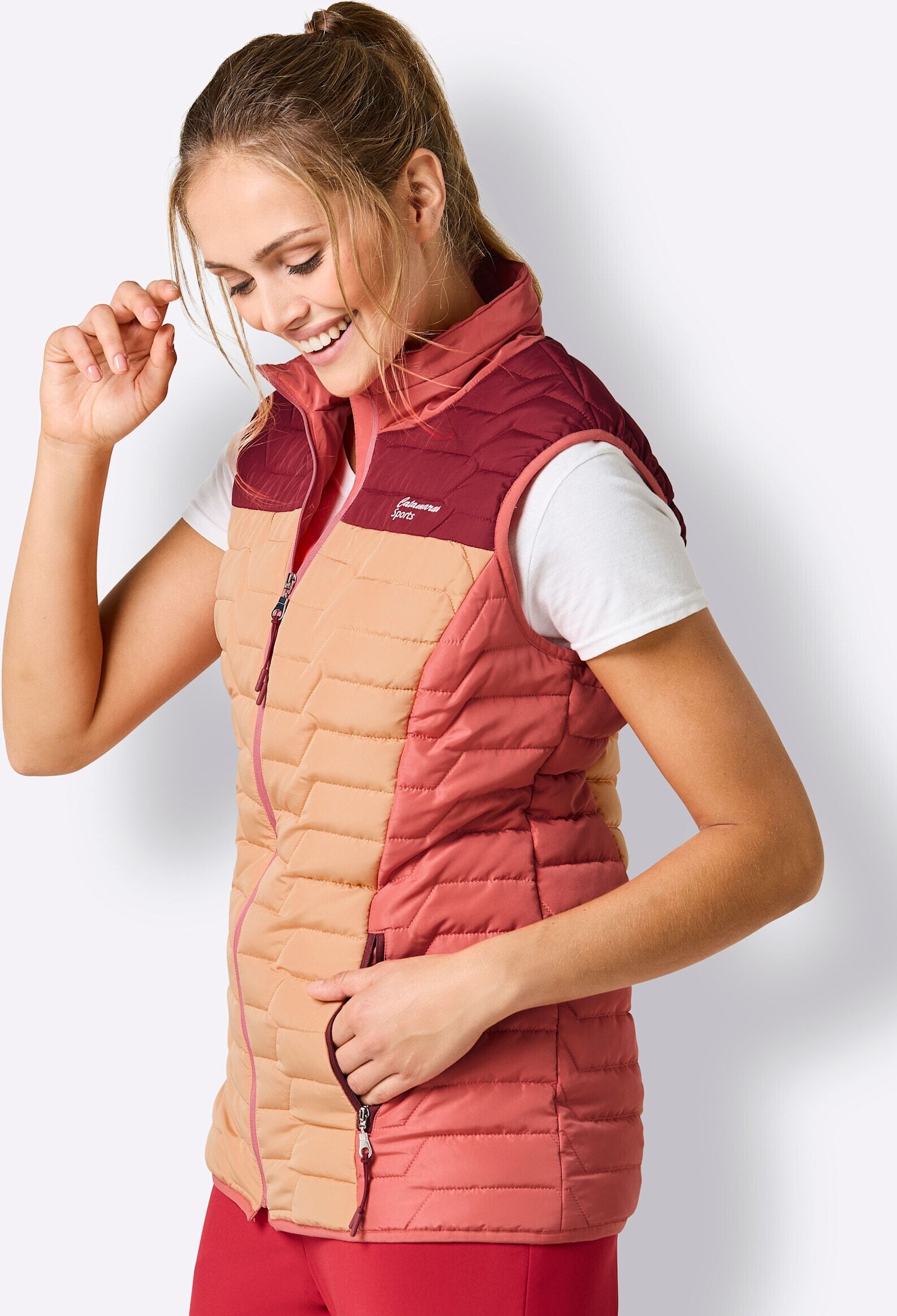 Funktionsweste WITT "Steppweste Steppweste mit elastischen Seiten", Damen, Gr. 38, bunt (kirsche), Sportlich, Westen Funktionsweste
