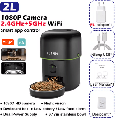 Inspire Picks 1080P HD Smart WiFi Automatic Pet Feeder With Camera For Cats & Dogs black Eu Plug 1080p Hd 5gwifi 2l 0.53gal
