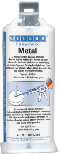 WEICON Easy-Mix Metal, Epoxid-Klebstoff zum Kleben von Metallteilen, 50 ml, graugrün (10652050)