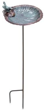 Achla Designs Scallop Shell Birdbath and Feeder w/Stake, 39.5 Inch Tall, Antique Brass Plated
