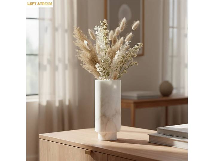 Vase en marbre onyx blanc minimaliste, cylindrique, décoratif, pour salon, cheminée, étagère, centre de table, décoration