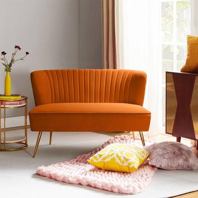 HULALA HOME Monica Modern Velvet Curved Tufted Back Loveseat with Metal Tapered Legs