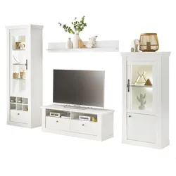 WOHNWAND weiß Pinie Landhaus, Wohnkombination 4-teilig, Soft-Close-Funktion