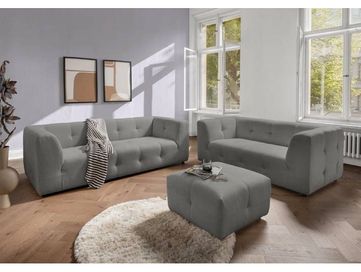 Myhomelando Sofa Sofa Set Belice 2,5er+2er+Hocker, Tonnentaschenfederkern, inklusive Hocker