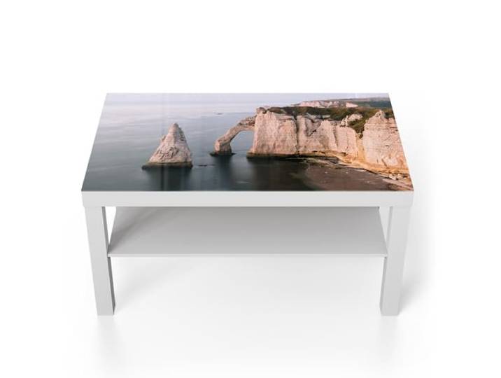 DEQORI Glastisch weiß groß 90x50 cm Motiv Klippen von Étretat ausgefallener Beistelltisch aus Glas Hochglanz Couchtisch fürs Wohnzimmer moderner Couch Tisch mit Design