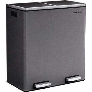 Songmics Mülleimer LTB060G01, schiefergrau, aus Metall, 2 x 30 Liter
