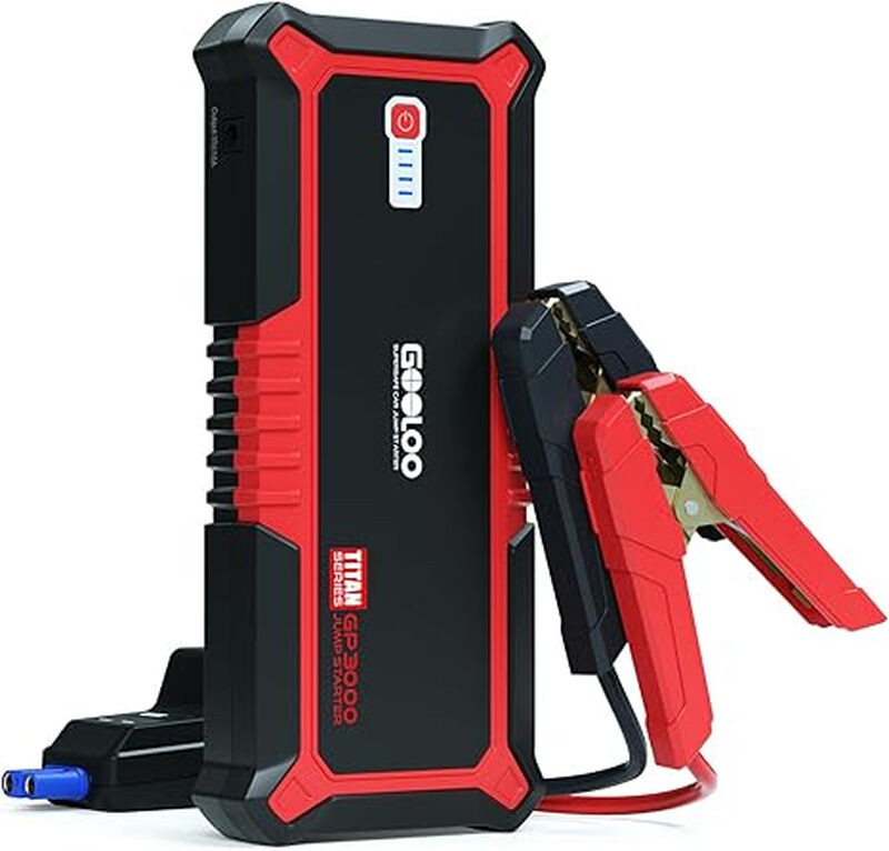 GOOLOO GP3000 Jumpstarter met 3000 A piekstroom, 12 V lithiumaccubooster voor benzine tot 9 l of diesel tot 7 l, draagbaar accupakket met USB-snelladen en Type-C-poort