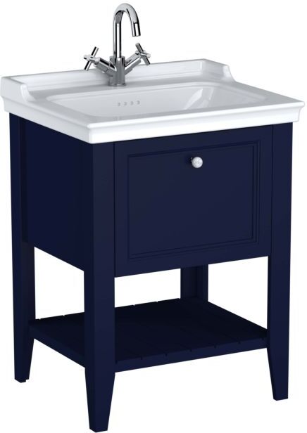 VitrA Valarte Waschtisch-Möbel-Set 65775 64,5x53x88cm, 1 Vollauszug, Korpus stahlblau/Waschtisch weiß hochglanz